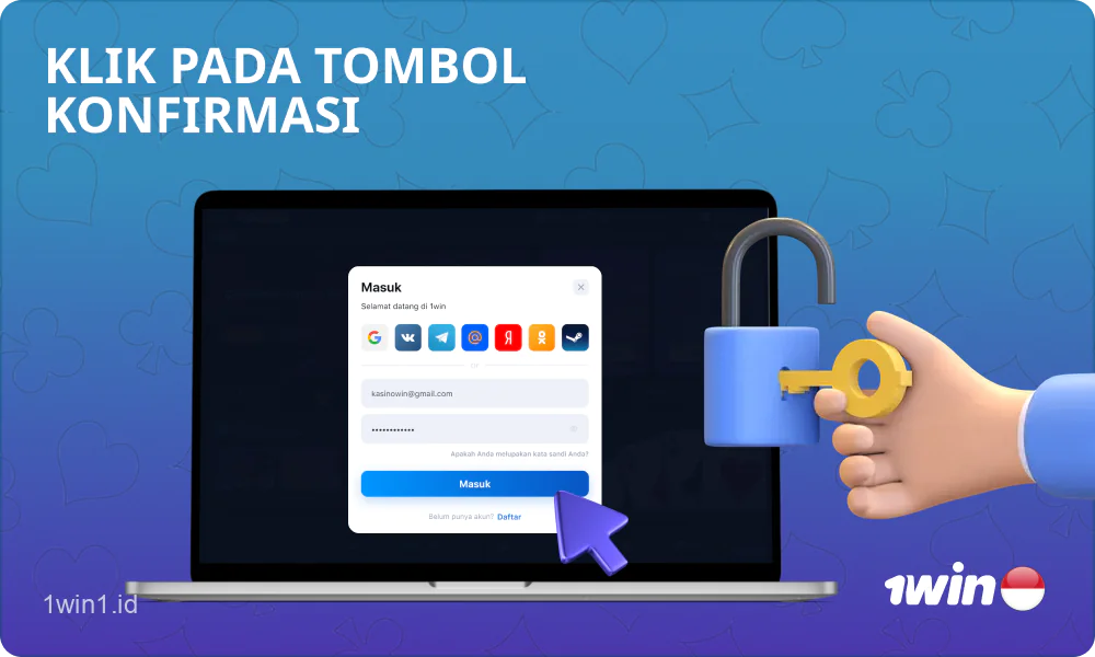 Setelah memverifikasi data yang dimasukkan, pengguna perlu mengkonfirmasi login ke akun 1win mereka dengan mengklik tombol login