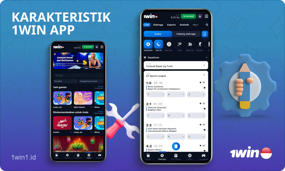 Aplikasi seluler 1win yang nyaman dan aman untuk ponsel pintar Android dan iOS memungkinkan pengguna untuk bermain permainan kasino dan bertaruh pada olahraga di mana saja dan kapan saja