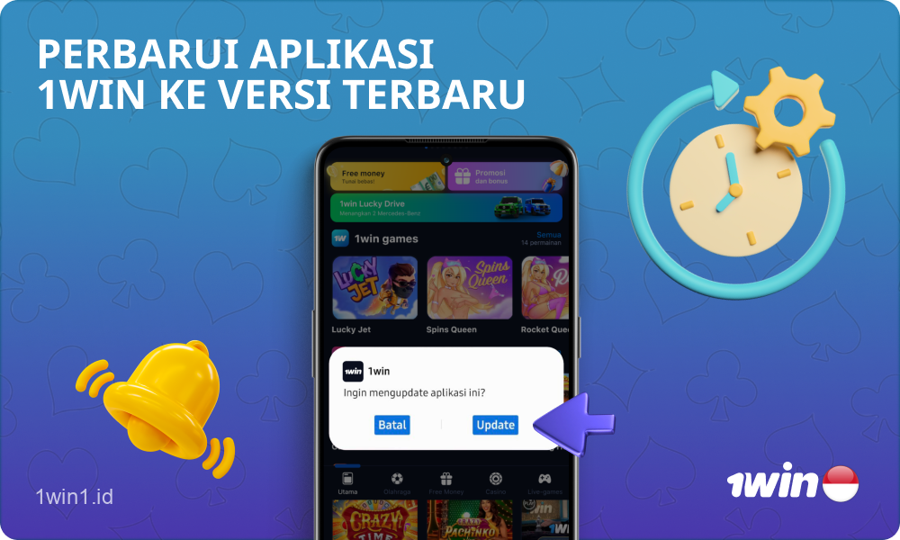 Aplikasi seluler 1win untuk ponsel cerdas memiliki fungsi pembaruan otomatis, yang memungkinkan pengguna untuk selalu menggunakan versi paling andal dan aman